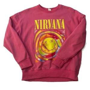 Urban Outfitters Nirvana Smiley Face Pink Overdyed Crewneck Sweatshirt